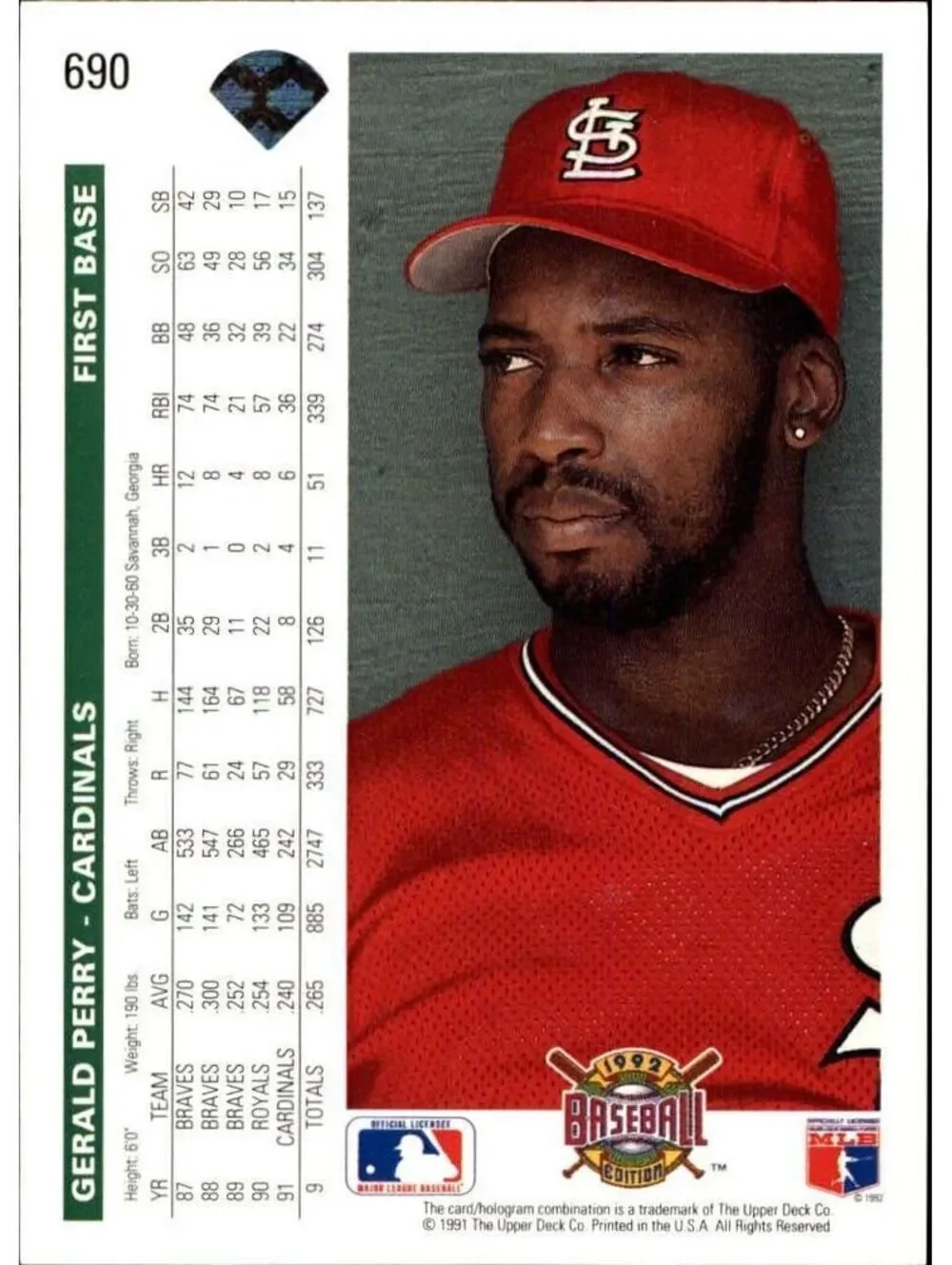 Gerald Perry 1992 Upper Deck MLB #690 Baseball Card St. Louis Cardinals